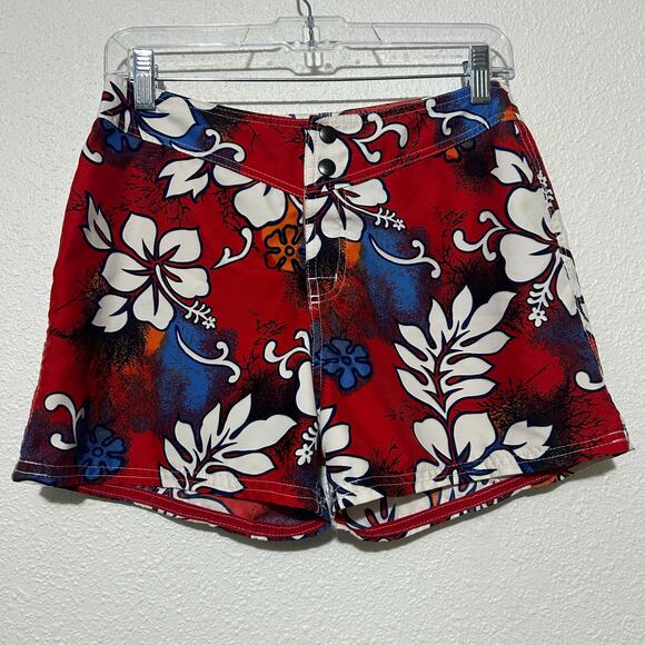Chiaco Pants - Vintage 90’s Hawaiian Board Shorts Coconut Girl Tropical Hibiscus Red Blue Sz 5